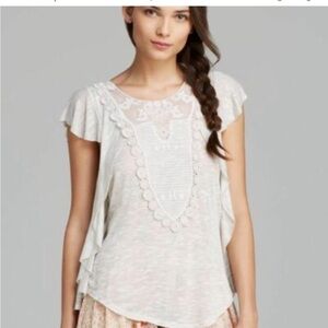 New Free People Lil Luella Ruffle Lace Blouse Top